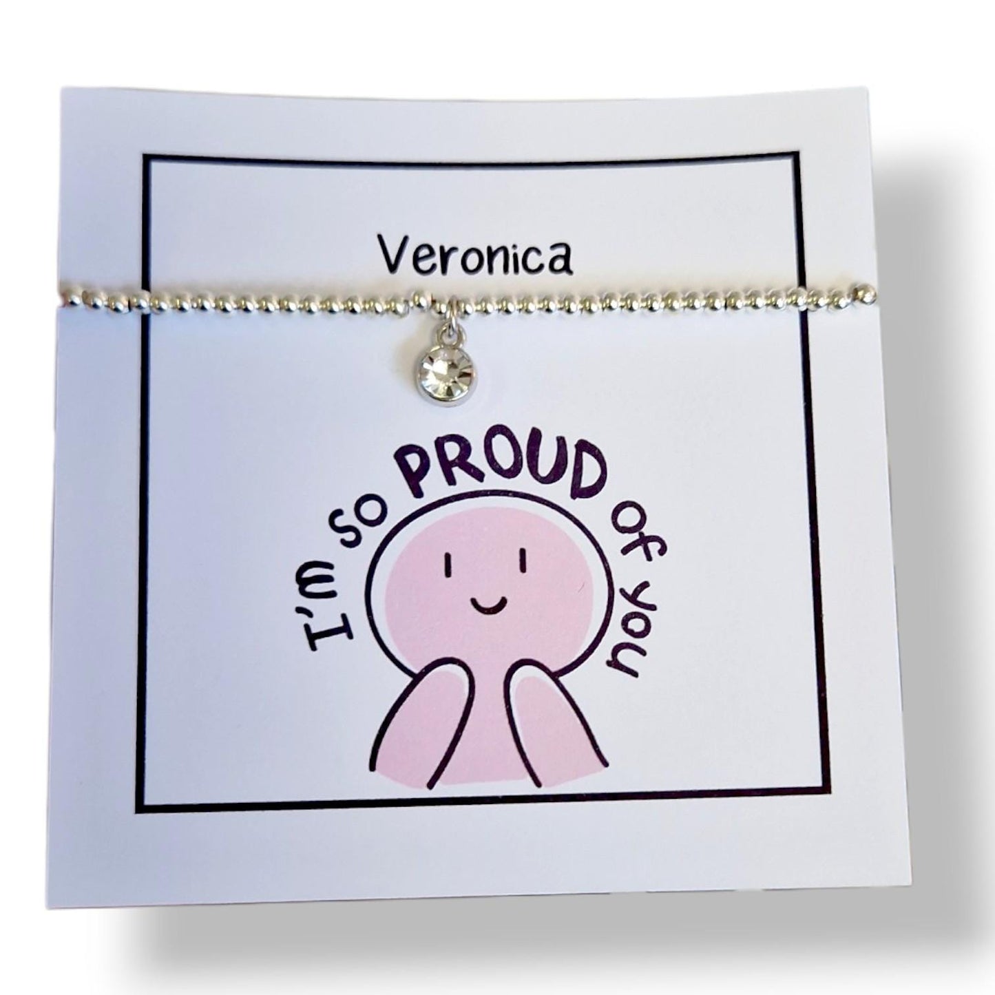 Proud of you Silver Plated Bracelet with Diamante Circle Charm | Good Luck Gift for Her, Graduation,friendship, New Beginnings Gift