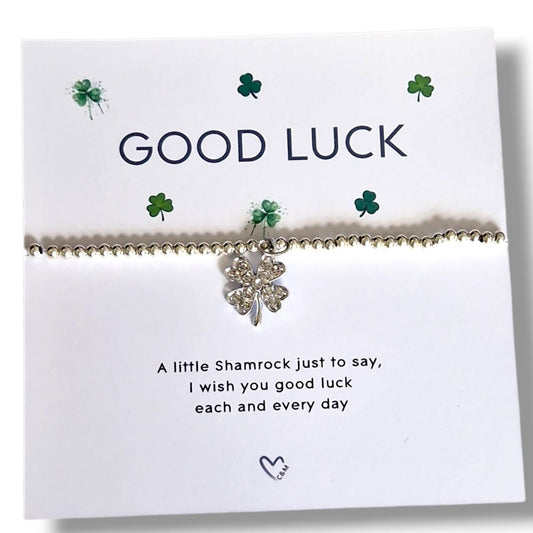 Good Luck Silver Plated Bracelet | Shamrock Charm Bracelet | Lucky Gift for Her | Irish Clover Bracelet | Wish Bracelet | Friendship Gift
