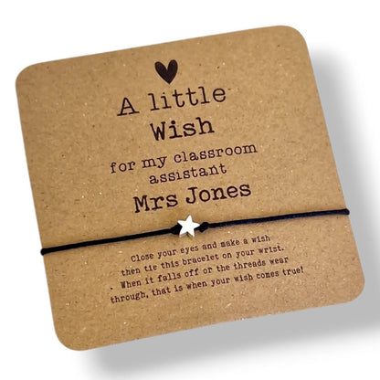 A Little Wish for My Teacher Bracelet – Heart Charm Teacher Appreciation Gift, End of Year Thank You Gift, Nursery, College,