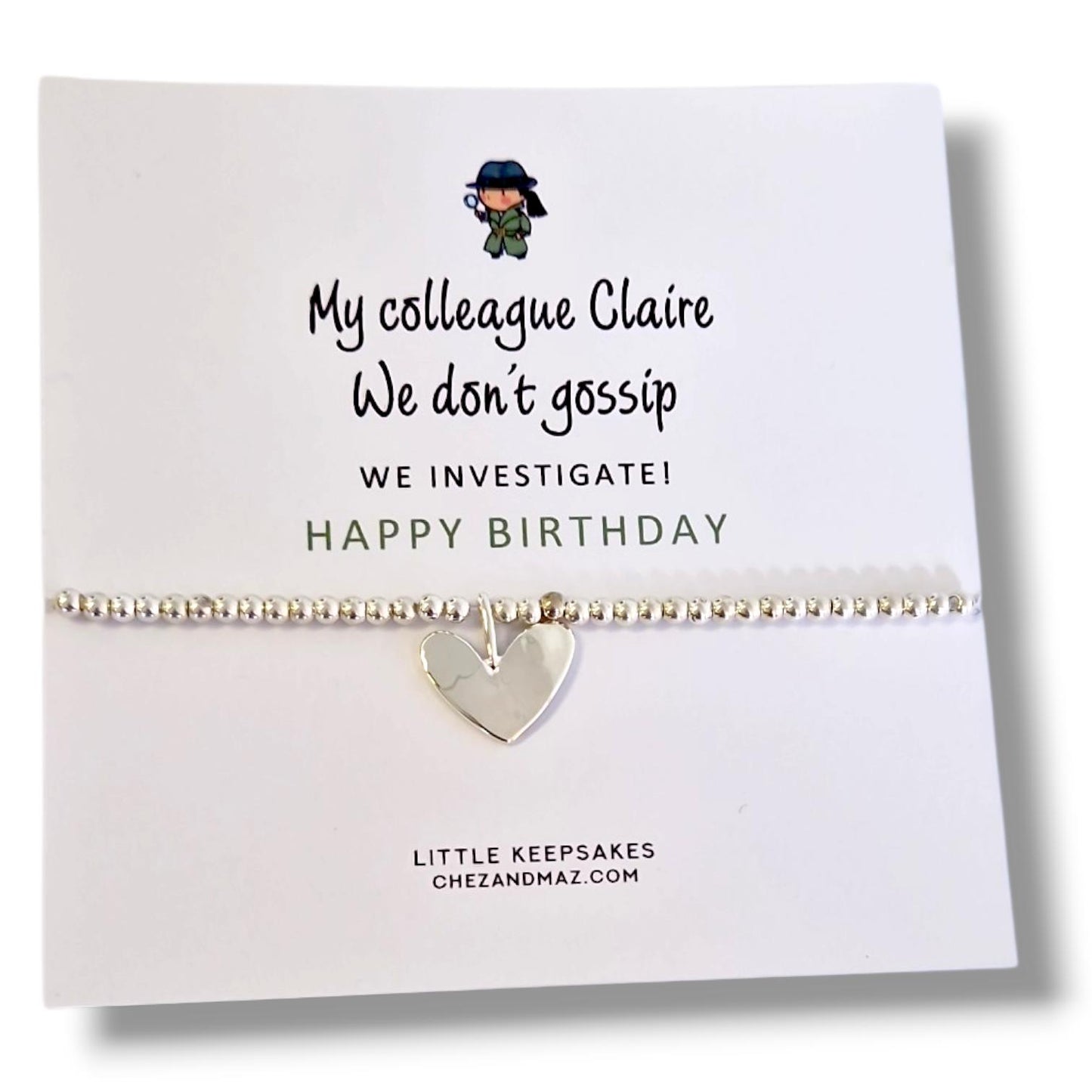 Funny Colleague Gift Bracelet - My colleague, We don't gossip, we investigate –Leaving Present, Silver Plated Jewellery–Humorous Office Gift