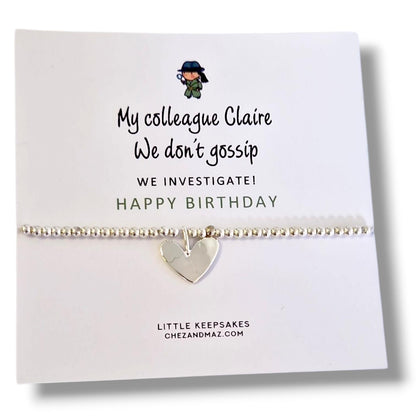Funny Colleague Gift Bracelet - My colleague, We don't gossip, we investigate –Leaving Present, Silver Plated Jewellery–Humorous Office Gift