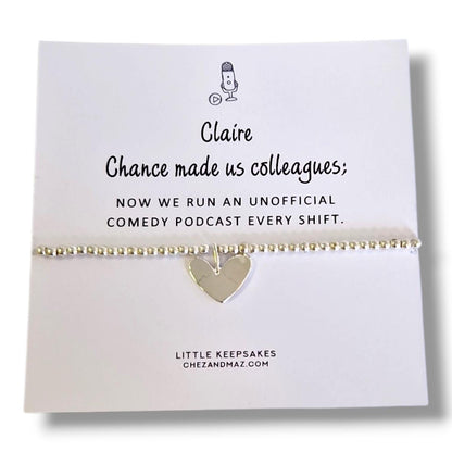 Funny Colleague Gift Bracelet - Chance made us colleagues, podcast, Leaving Present,Silver Plated, Humorous Office Gift