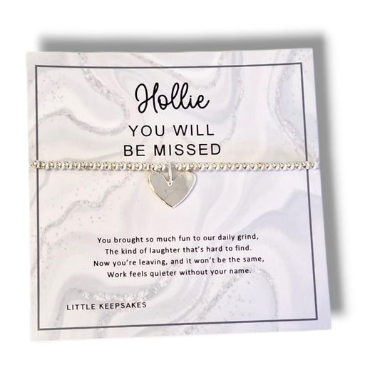You Will Be Missed, Personalised Silver Plated Charm Bracelet, leaving gift, retirement, moving on