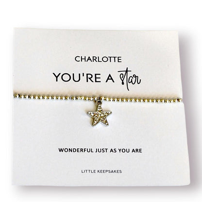 You’re a Star Bracelet Silver Plated, Cute Star Charm Bracelet, Minimalist Jewellery Personalised
