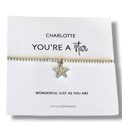 You’re a Star Bracelet Silver Plated, Cute Star Charm Bracelet, Minimalist Jewellery Personalised