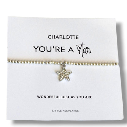 You’re a Star Bracelet Silver Plated, Cute Star Charm Bracelet, Minimalist Jewellery Personalised