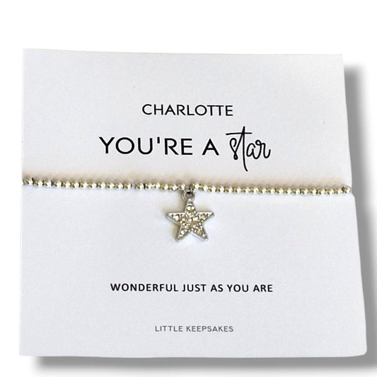 You’re a Star Bracelet Silver Plated, Cute Star Charm Bracelet, Minimalist Jewellery Personalised