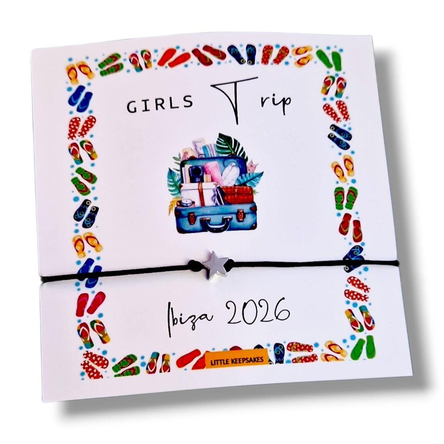 Girls Trip Keepsake, Weekend away  - Chick's Trip, Friendship Wish Bracelets, Holiday, Besties , Suitcase, Flip Flops