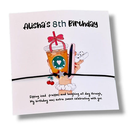 Birthday Wish Bracelet for Girls – Frappe and Phone Theme – Cute Bestie Gift for Teens - Pink
