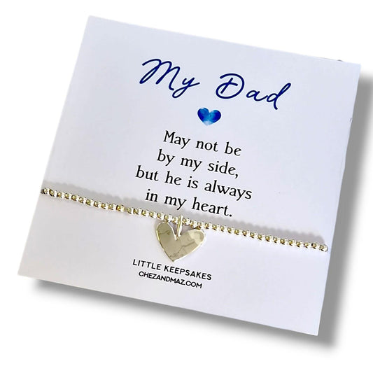 Dad Remembrance Gift: Silver Plated Heart Charm Bracelet - Grief - Loss- May not be by my side