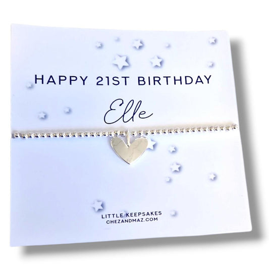Personalised 21st Birthday Charm Bracelet: Silver Heart Keepsake, 21, twenty one, 21st gift