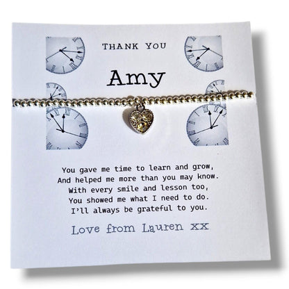 Teacher Thank You Gift: Charm Bracelet - You gave me your time - Coach, SEN, Teaching Assistant-Nursery-Personalised