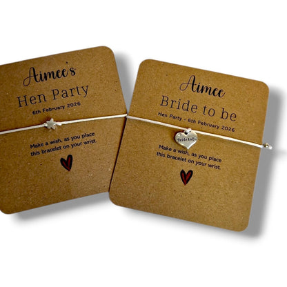 Hen Party Wish Bracelet: Hen Party Favour, Personalised, Bride, Hen Weekend, Eco-Friendly Card - Brown Card, Hen Weekend