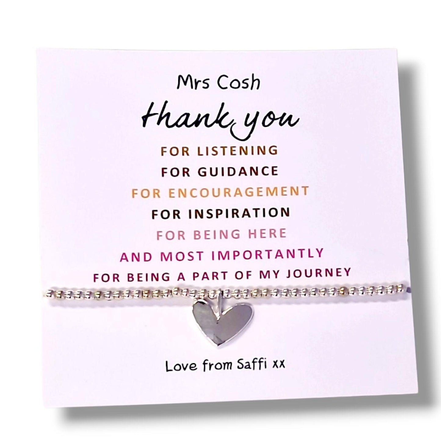 Personalised Teacher Thank You Bracelet: Silver Beaded Charm, Superhero Gift - End of year gift for teachers, part of my journey