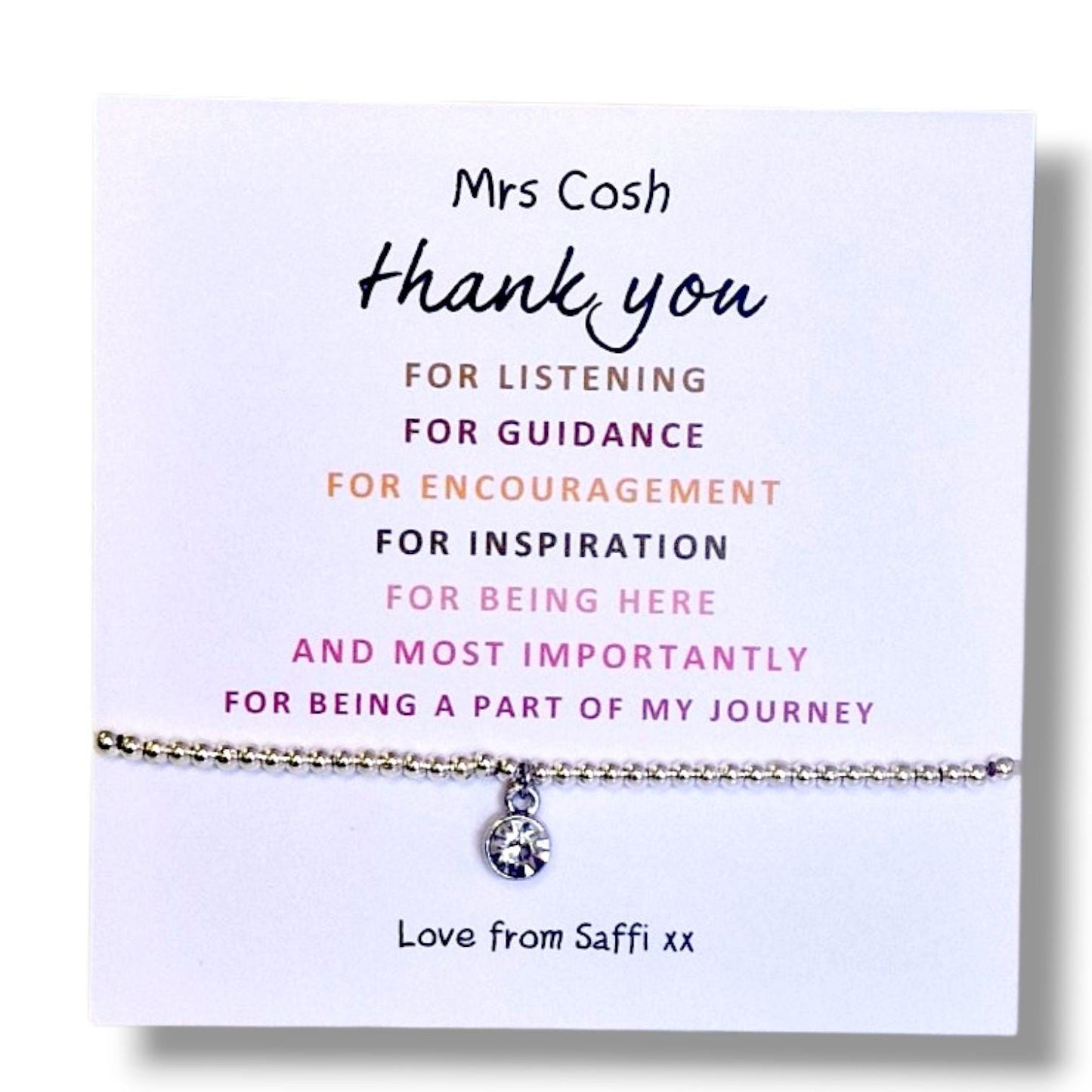Personalised Teacher Thank You Bracelet: Silver Beaded Charm, Superhero Gift - End of year gift for teachers, part of my journey