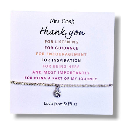 Personalised Teacher Thank You Bracelet: Silver Beaded Charm, Superhero Gift - End of year gift for teachers, part of my journey