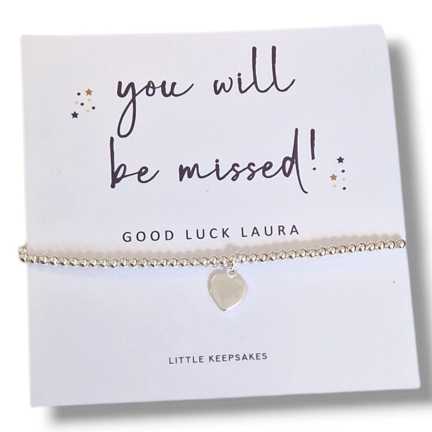 You Will Be Missed, Personalised Silver Plated Charm Bracelet, leaving gift, retirement, moving on