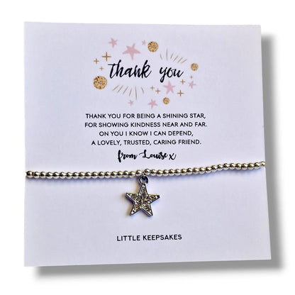 Thank You Friend Silver Plated Charm Bracelet, Friendship,Shining Star, Best Friend Keepsake Bracelet, Appreciation