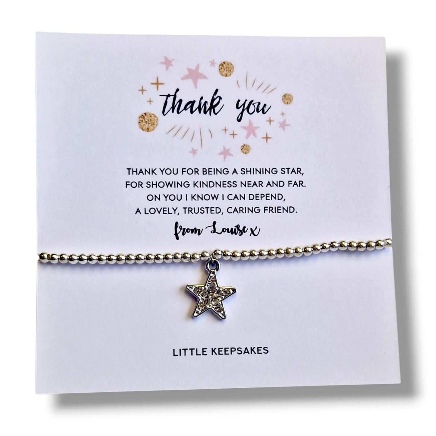 Thank You Friend Silver Plated Charm Bracelet, Friendship,Shining Star, Best Friend Keepsake Bracelet, Appreciation