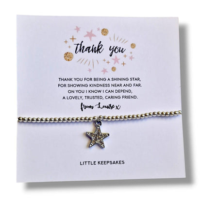 Thank You Friend Silver Plated Charm Bracelet, Friendship,Shining Star, Best Friend Keepsake Bracelet, Appreciation