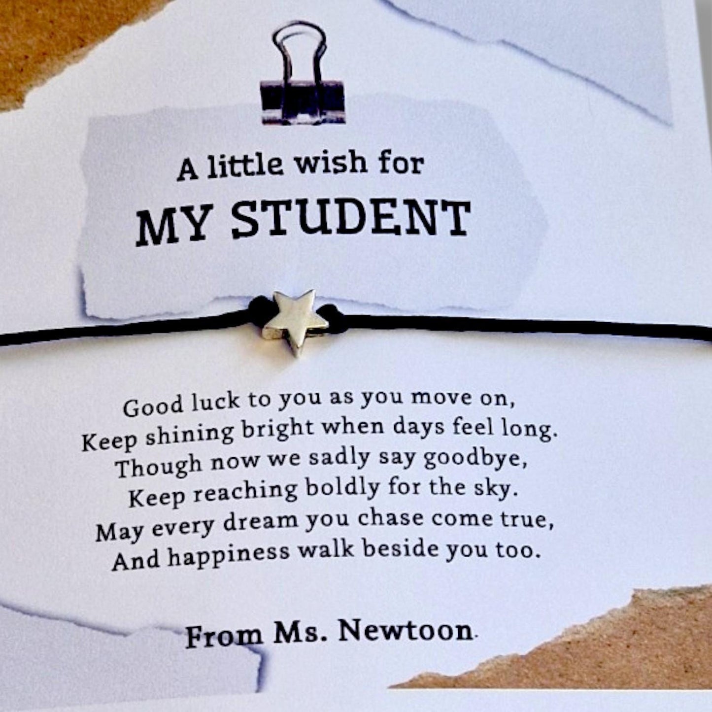 A Little Wish for My Student Bracelet | Student Gift | Exam Good Luck Gift | Inspirational Wish Bracelet Class of 2026 - Bulk