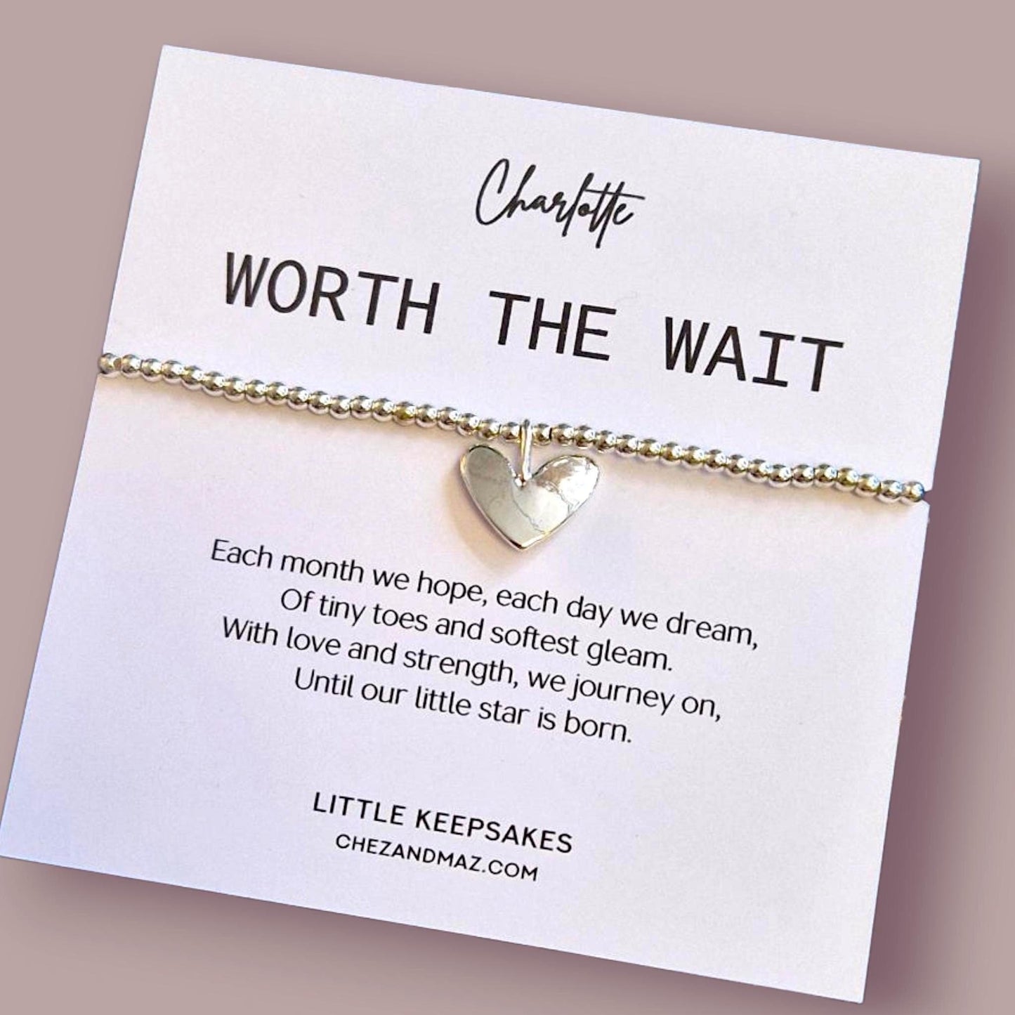 Personalised IVF Bracelet Gift: Worth the wait, Silver Plated Heart Charm