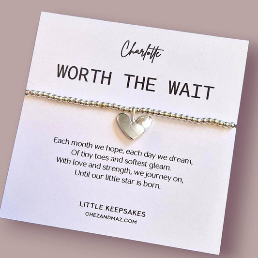 Personalised IVF Bracelet Gift: Worth the wait, Silver Plated Heart Charm