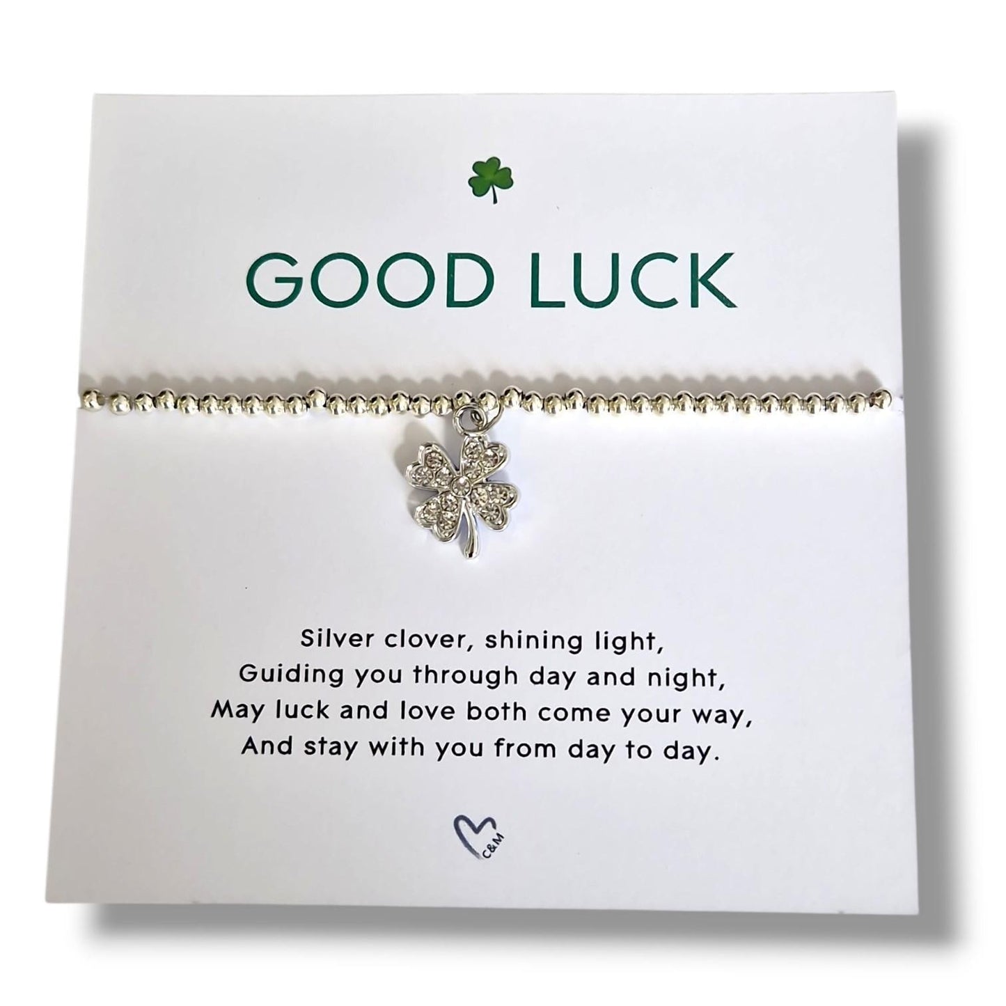Good Luck Silver Plated Bracelet | Shamrock Charm Bracelet | Lucky Gift for Her | Irish Clover Bracelet | Wish Bracelet | Friendship Gift
