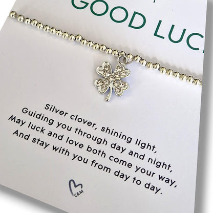 Good Luck Silver Plated Bracelet | Shamrock Charm Bracelet | Lucky Gift for Her | Irish Clover Bracelet | Wish Bracelet | Friendship Gift