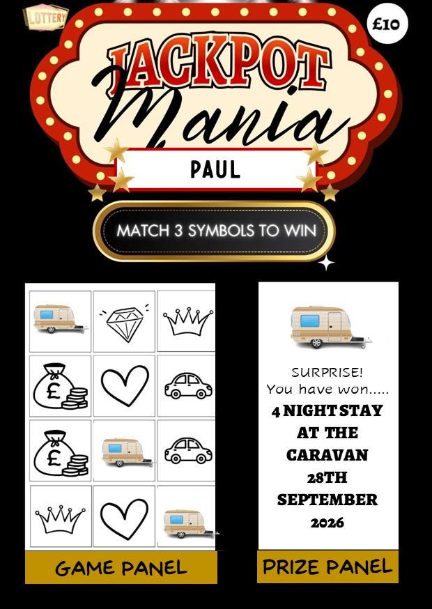 Personalised Caravan Holiday Scratch Card, Motorhome Surprise Reveal Gift