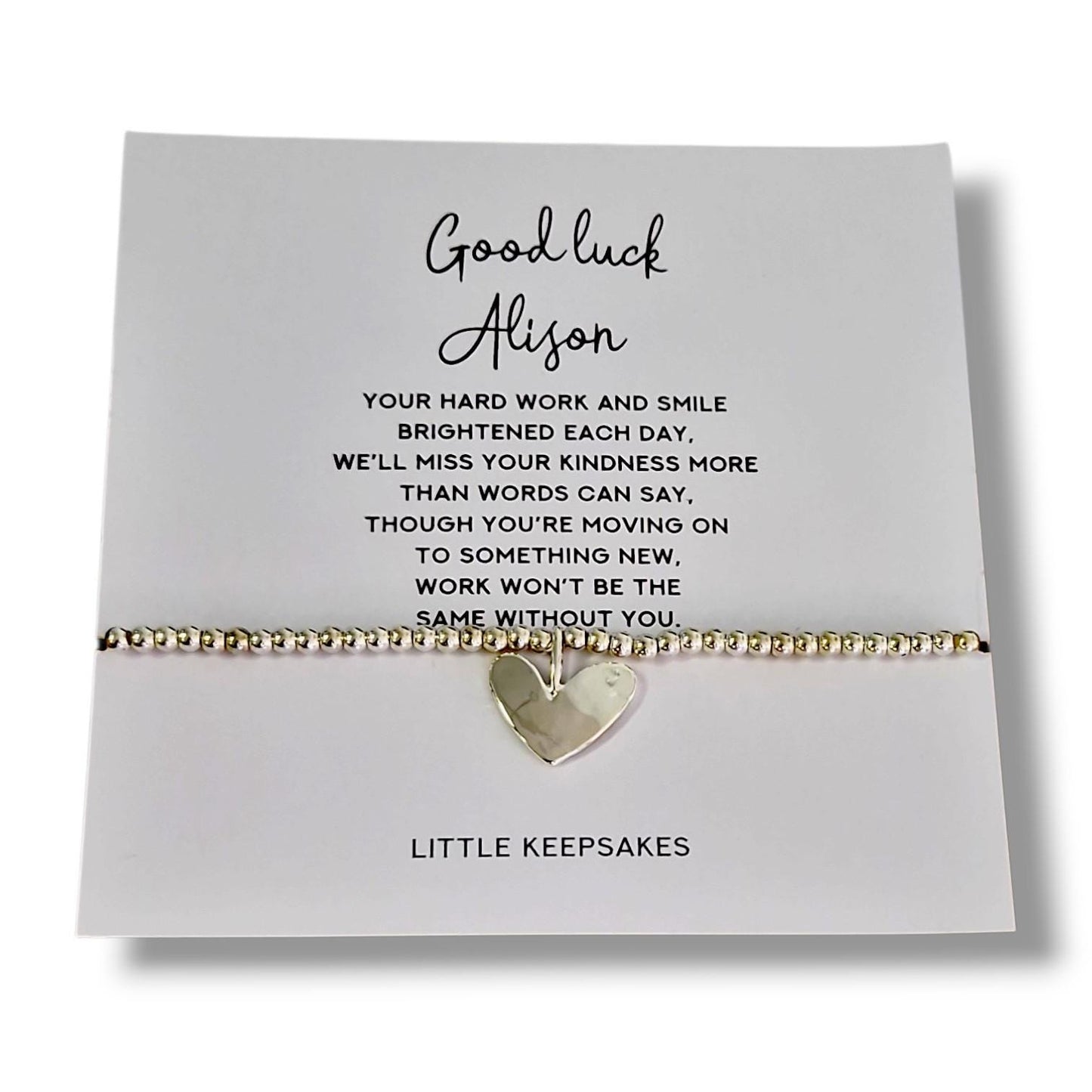 Good Luck Leaving Gift for Her – Silver Plated Heart Charm Bracelet – Farewell Bracelet for Best Friend or Colleague