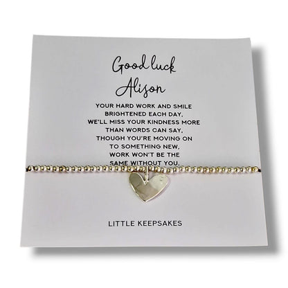 Good Luck Leaving Gift for Her – Silver Plated Heart Charm Bracelet – Farewell Bracelet for Best Friend or Colleague