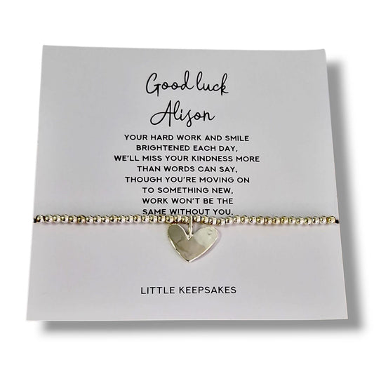 Good Luck Leaving Gift for Her – Silver Plated Heart Charm Bracelet – Farewell Bracelet for Best Friend or Colleague