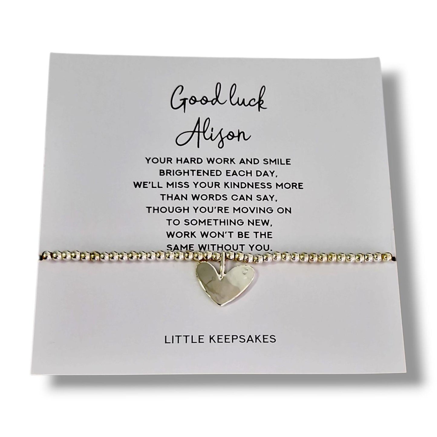 Good Luck Leaving Gift for Her – Silver Plated Heart Charm Bracelet – Farewell Bracelet for Best Friend or Colleague