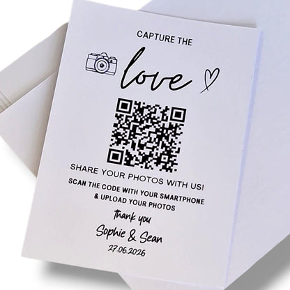 Wedding, Engagement, Birthday QR Code Photo Cards: A7 Guest Photo Sharing - Capture the Love - Personalised - Photo Sharing