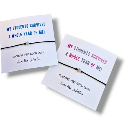 Funny Student Gift from Teacher, You Survived a Whole Year of Me Wish Bracelet | End of School Year Keepsake | Graduation Class Gift