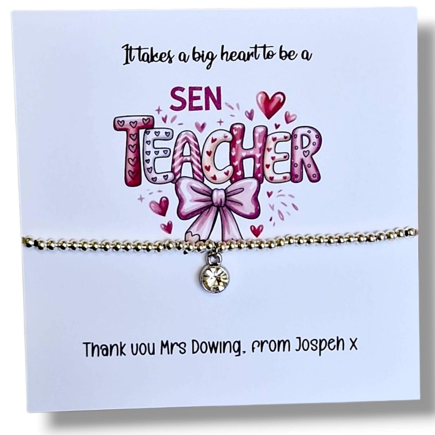 SEN, SEND Teacher , Autism, Disability, Appreciation Bracelet: Silver Plated Thank You Gift