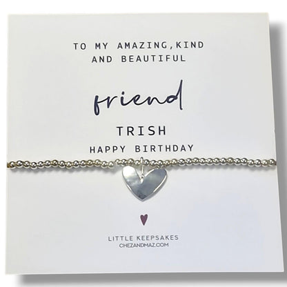 Friend Bracelet, Personalised Silver Plated Heart Charm Birthday