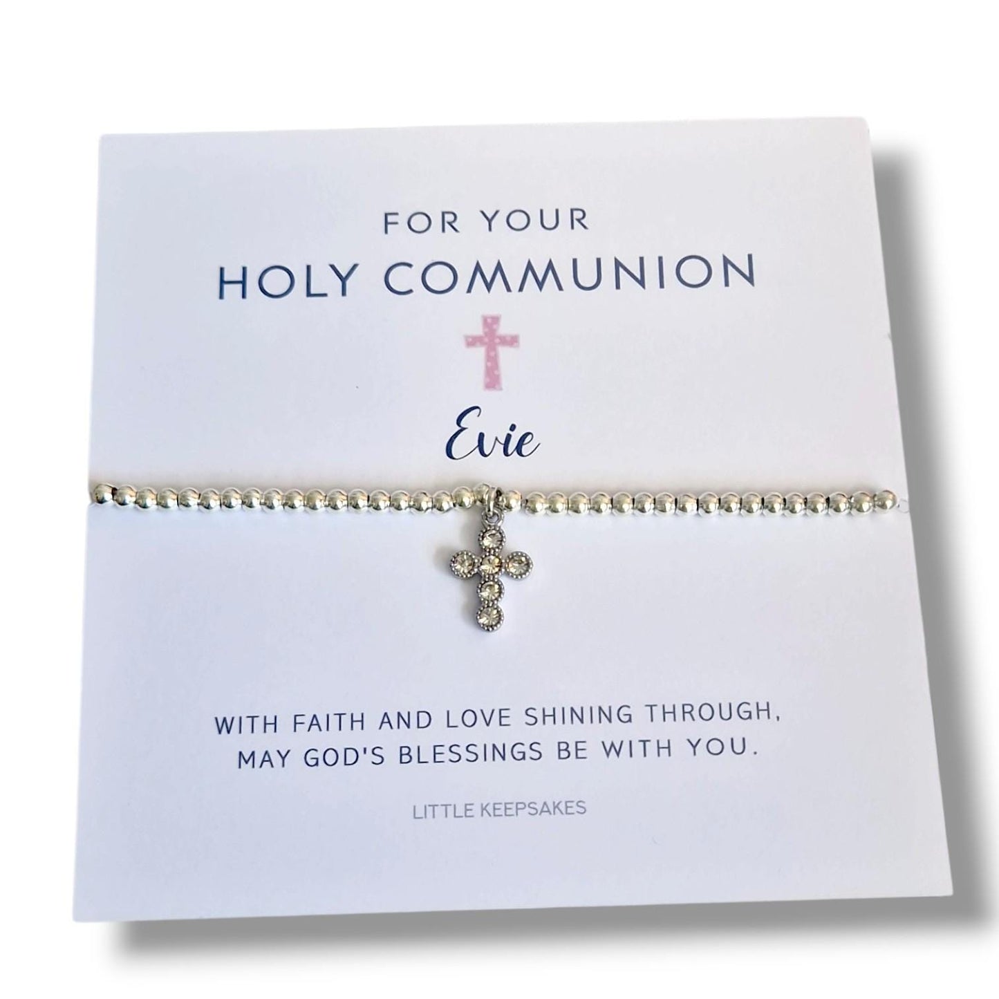 First Holy Communion Bracelet: Silver Plated Heart Charm, Personalised  - Baptism - God - Religious