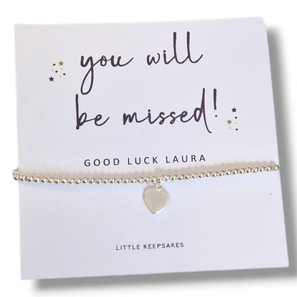You Will Be Missed, Personalised Silver Plated Charm Bracelet, leaving gift, retirement, moving on