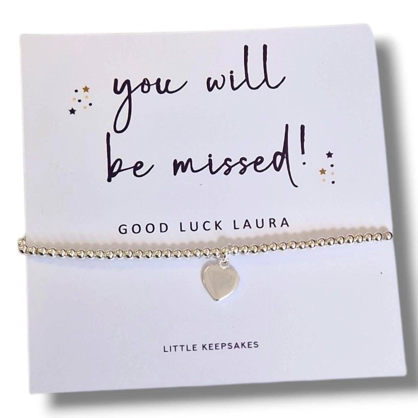 You Will Be Missed, Personalised Silver Plated Charm Bracelet, leaving gift, retirement, moving on