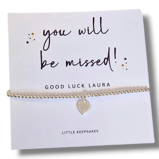 You Will Be Missed, Personalised Silver Plated Charm Bracelet, leaving gift, retirement, moving on