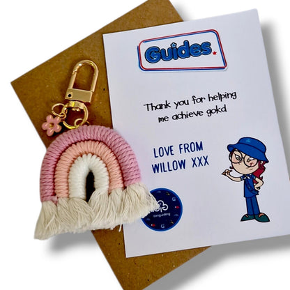 Girl Guides Keyring – Rainbow Thank You Gift – Guide Leader Appreciation – Handmade Keychain Thank You Gift – Guides UK – Personalised card
