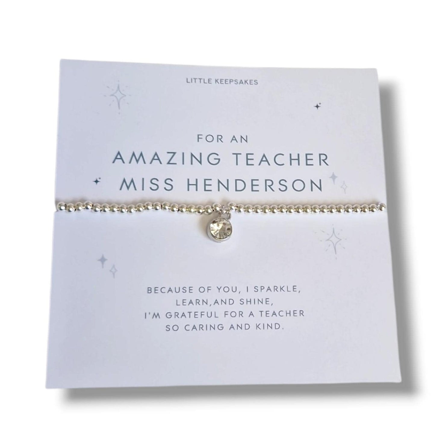 Teacher Thank You Gift: Charm Bracelet - Sparkle, learn and shine - Coach, SEN, Teaching Assistant-Nursery - Personalised