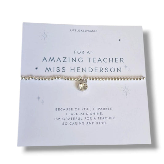 Teacher Thank You Gift: Charm Bracelet - Sparkle, learn and shine - Coach, SEN, Teaching Assistant-Nursery - Personalised