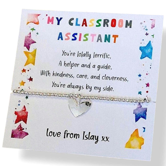Classroom Assistant Gift, Personalised Silver Plated LSA Bracelet end of term gift.
