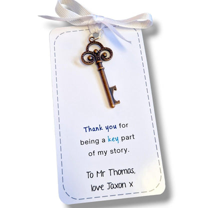 Male Teacher Bottle Opener Keyring with Thank You Card, Teacher Gift | End of Term Teacher Present | Teacher Appreciation Gift Personalised