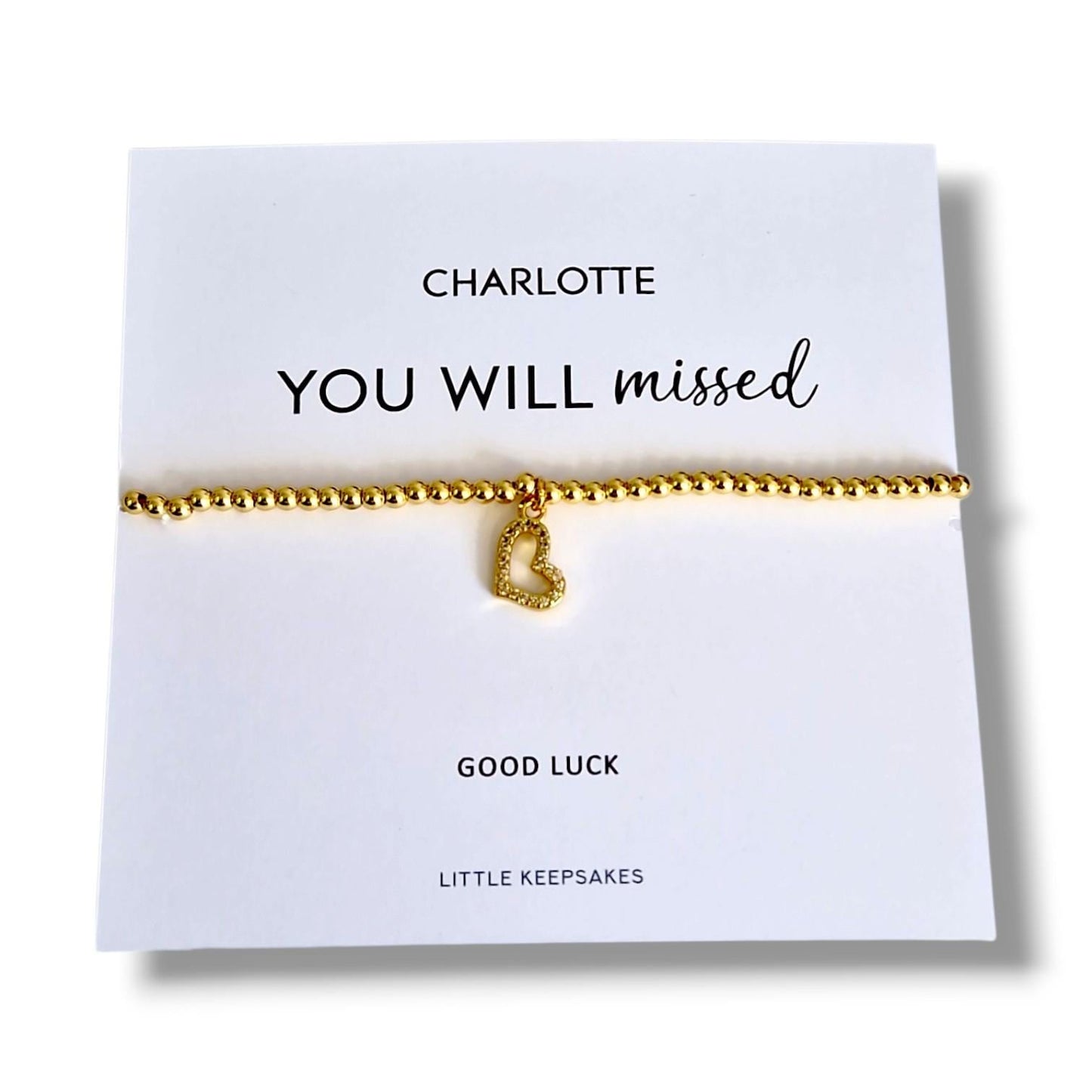 You Will Be Missed, Personalised Silver Plated Charm Bracelet, leaving gift, retirement, moving on