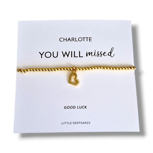 You Will Be Missed, Personalised Silver Plated Charm Bracelet, leaving gift, retirement, moving on