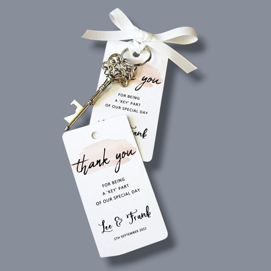 Vintage Key Bottle Opener Wedding Favour: Personalised Tag and Ribbon  thank you gift
